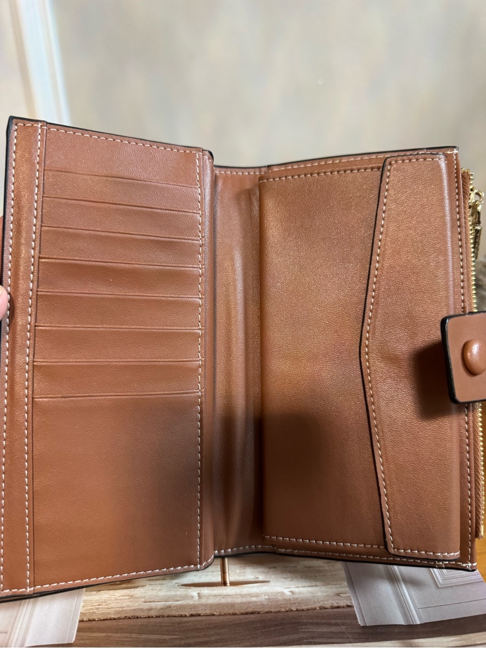 Brown Women’s Checkbook Wallet Snap Closure, ID Window, Zipper Pocket - Picture 9 of 11